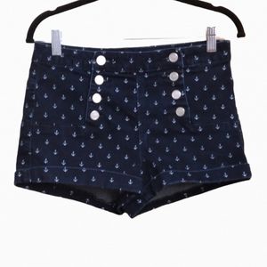 Almost famous blue cuffed boating shorts with buttons and white anchors sz 9